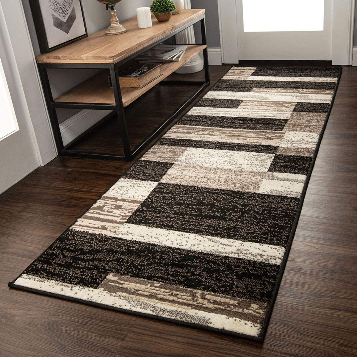 11" Chocolate Patchwork Power Loom Runner Rug