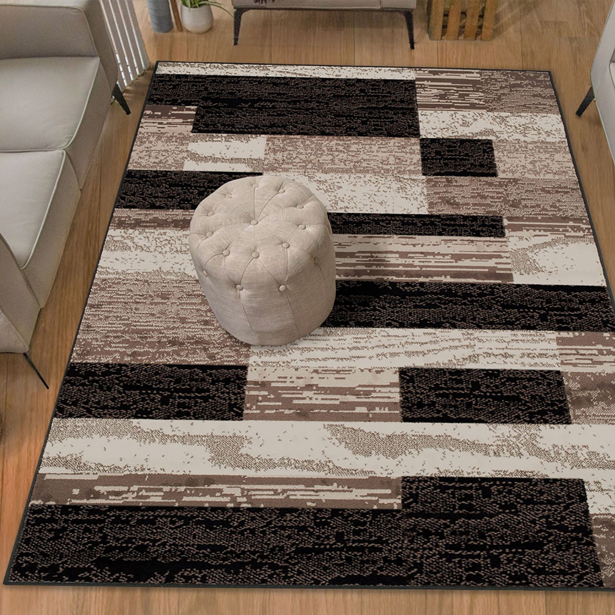4" X 6" Chocolate Patchwork Power Loom Stain Resistant Area Rug