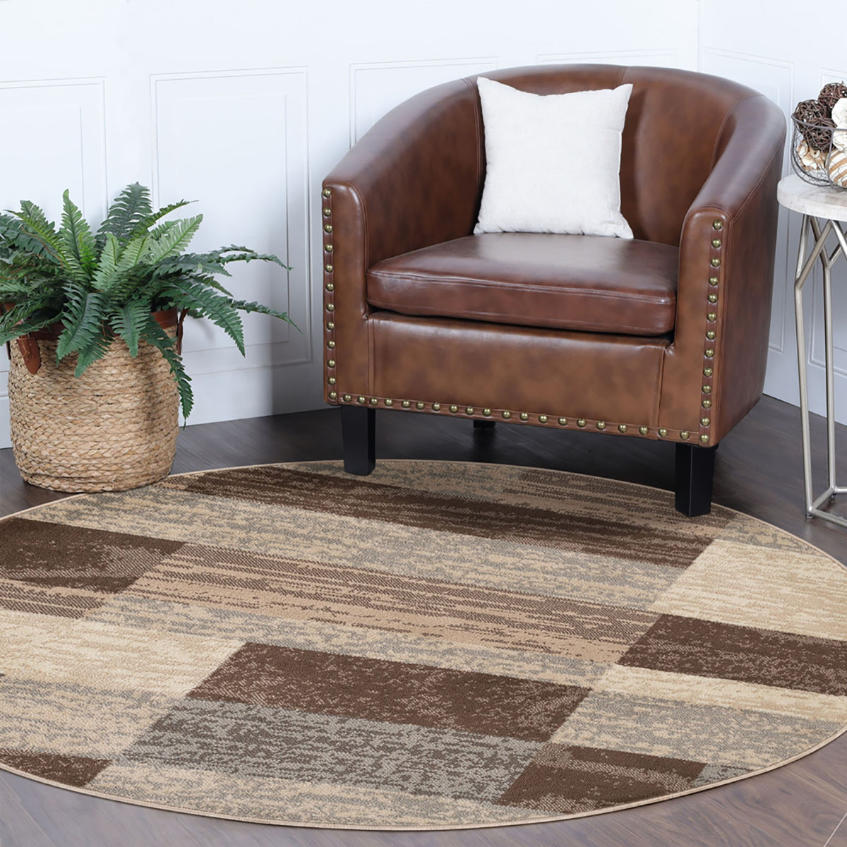 5" Round Slate Round Patchwork Power Loom Stain Resistant Area Rug