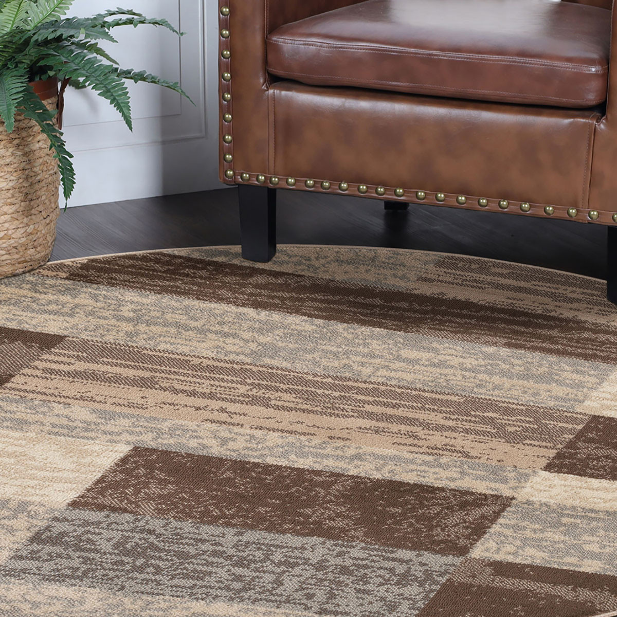 5" Round Slate Round Patchwork Power Loom Stain Resistant Area Rug