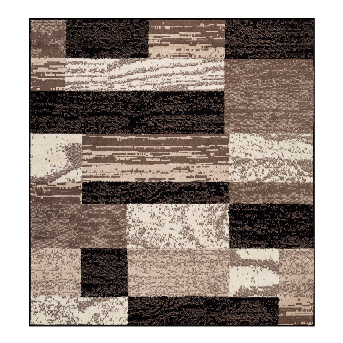 5" Square Chocolate Square Patchwork Power Loom Stain Resistant Area Rug