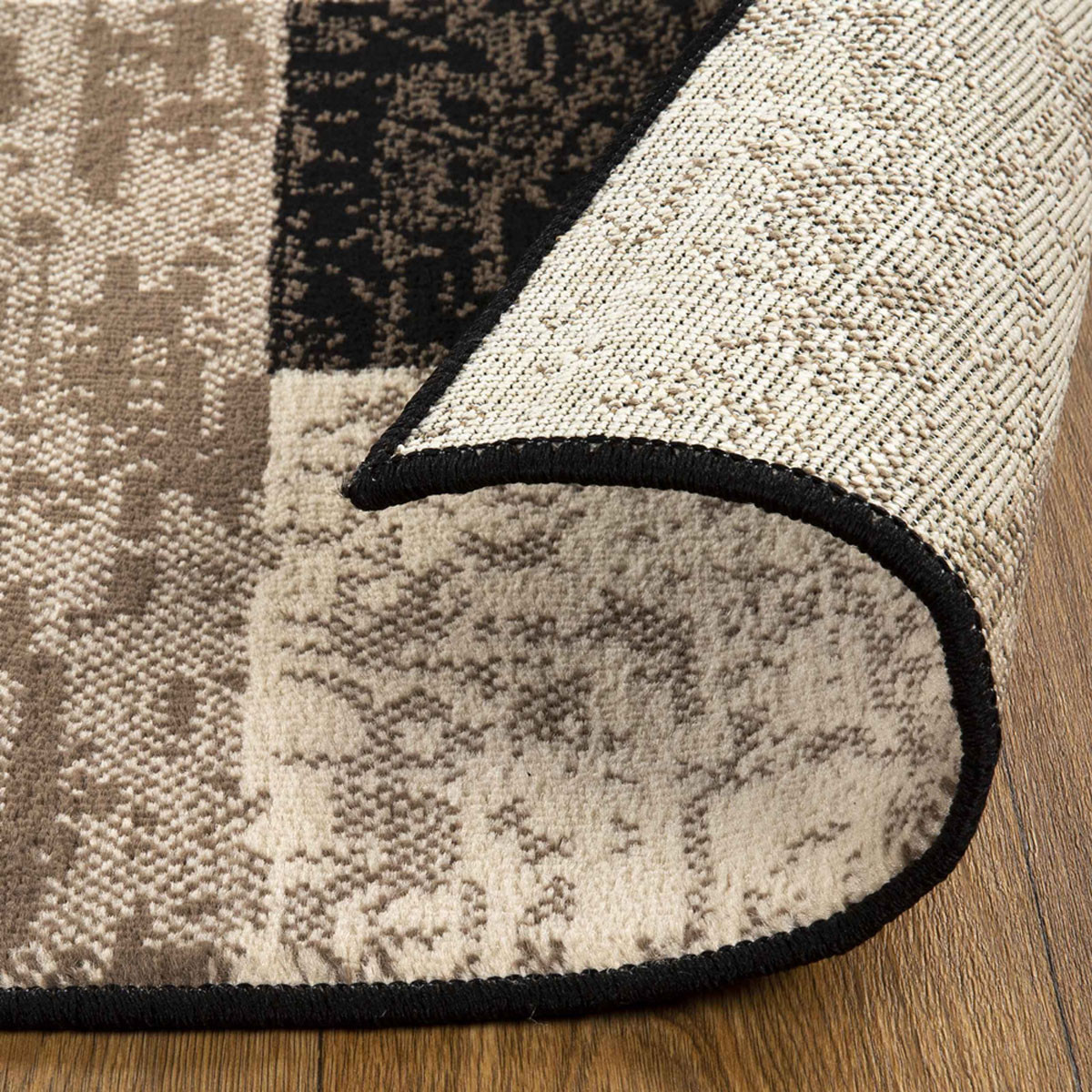 5" Square Chocolate Square Patchwork Power Loom Stain Resistant Area Rug