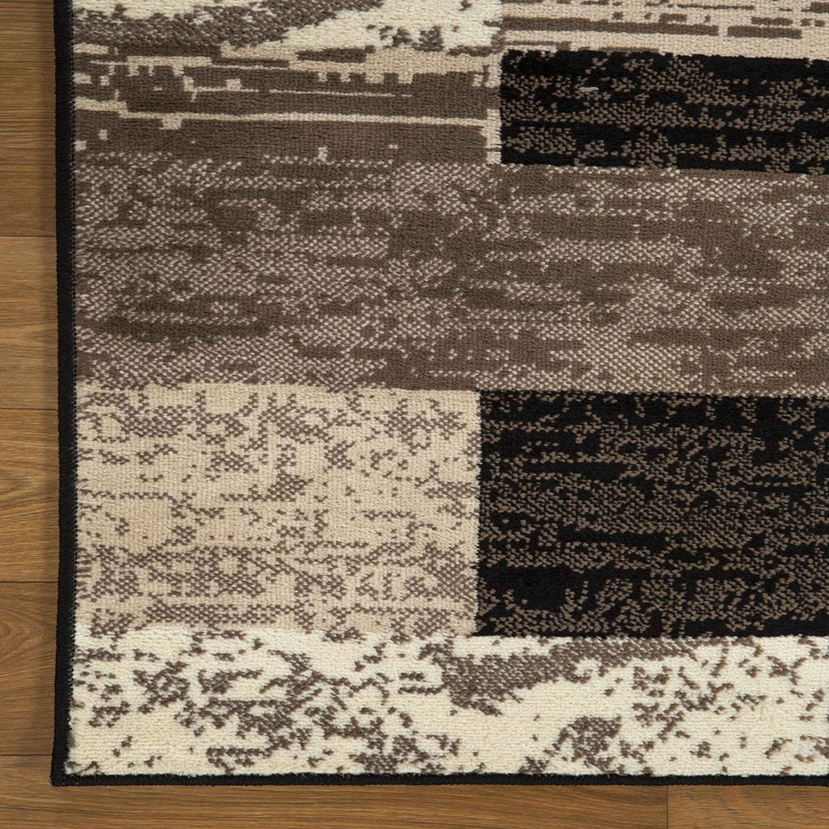 5" Square Chocolate Square Patchwork Power Loom Stain Resistant Area Rug