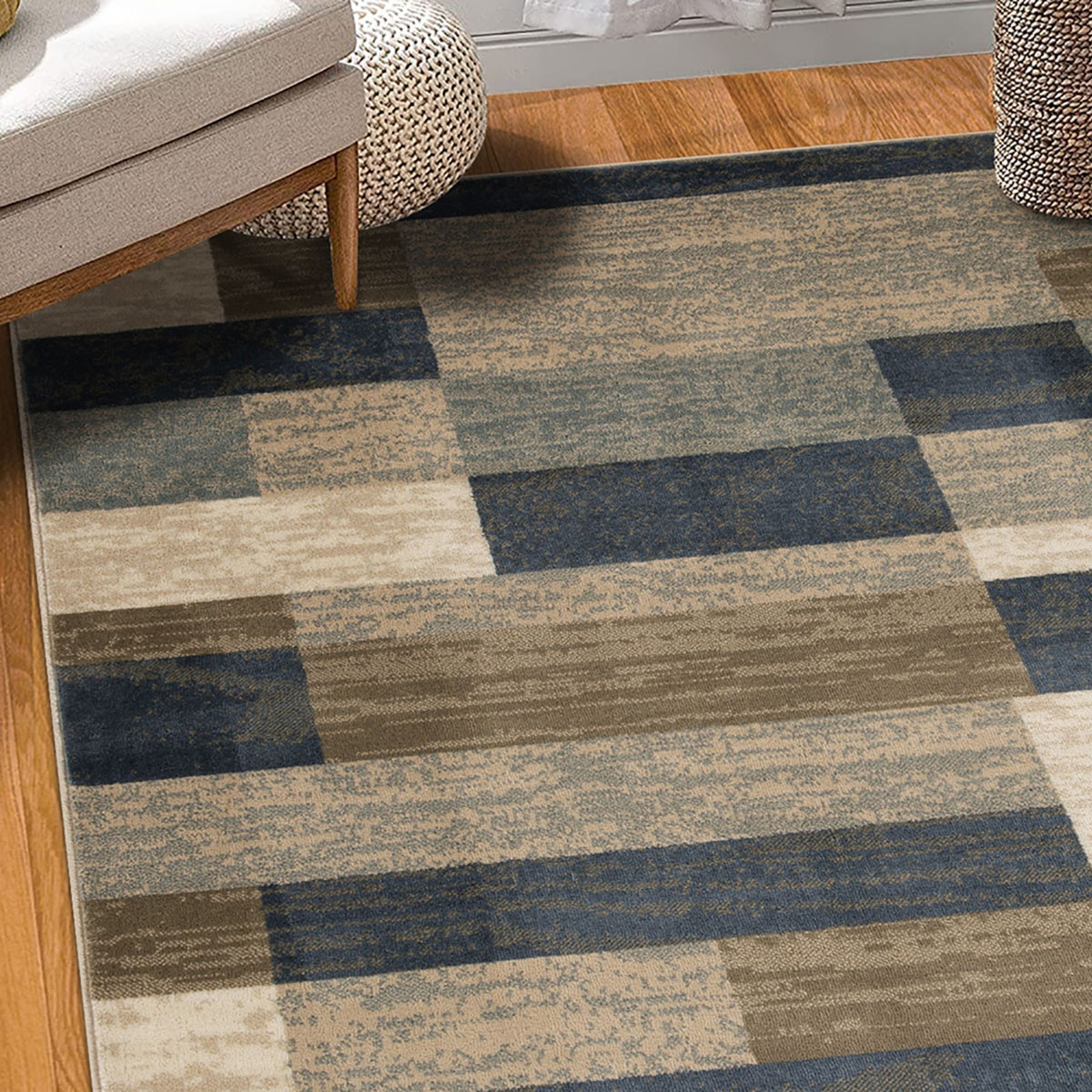 5" X 8" Midnight Navy Patchwork Power Loom Stain Resistant Area Rug