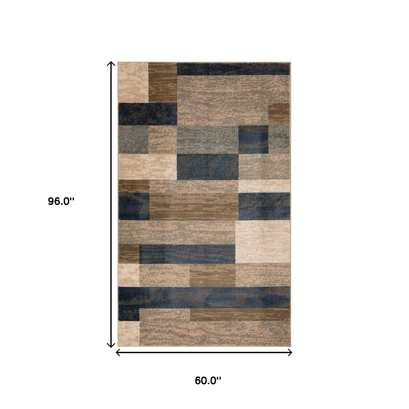 5" X 8" Midnight Navy Patchwork Power Loom Stain Resistant Area Rug