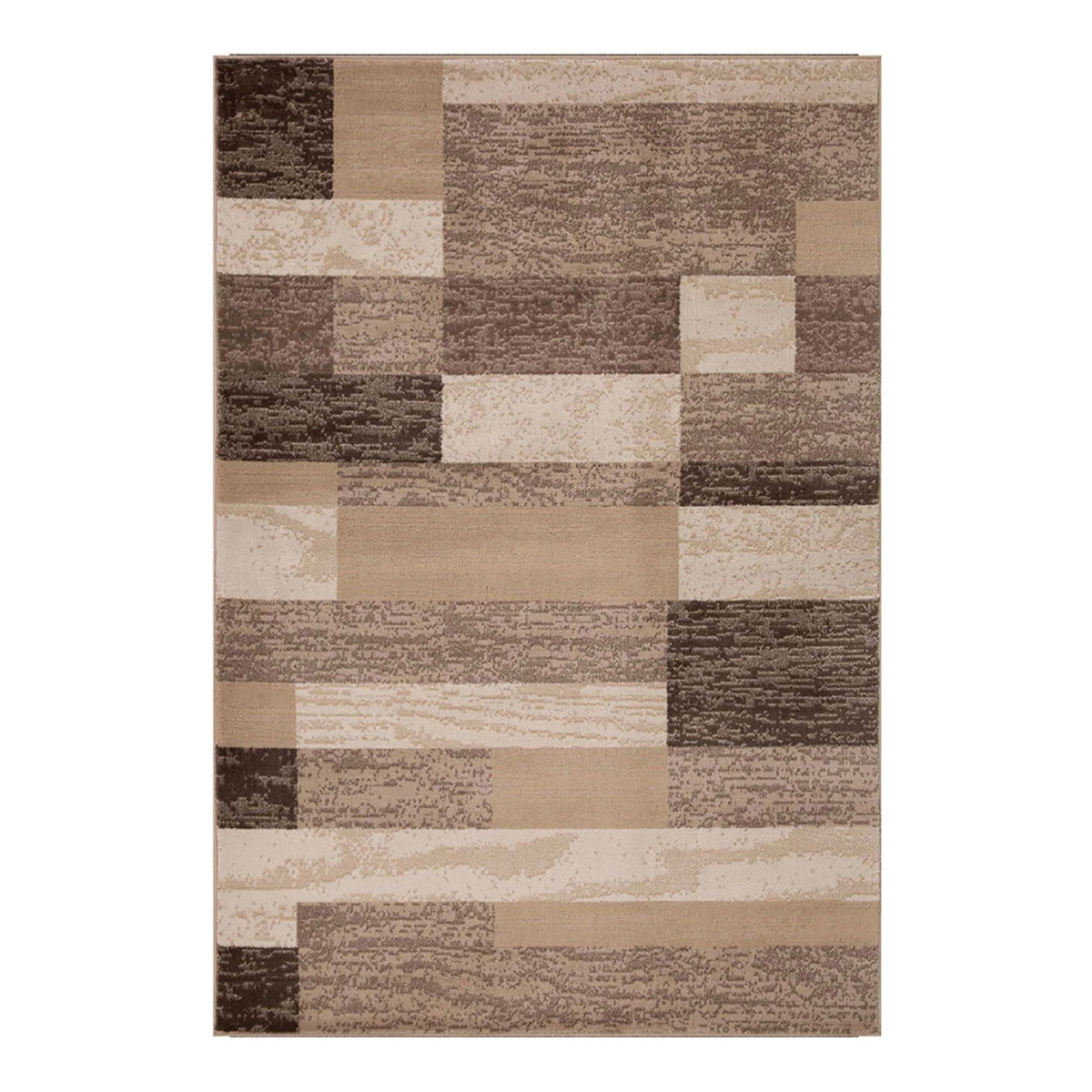 7" X 9" Beige Patchwork Power Loom Stain Resistant Area Rug