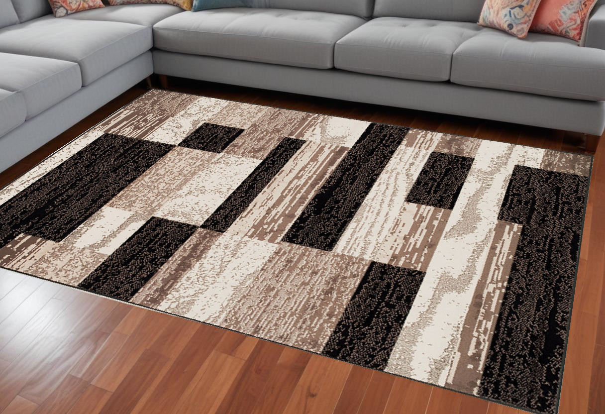 8" X 10" Chocolate Patchwork Power Loom Stain Resistant Area Rug