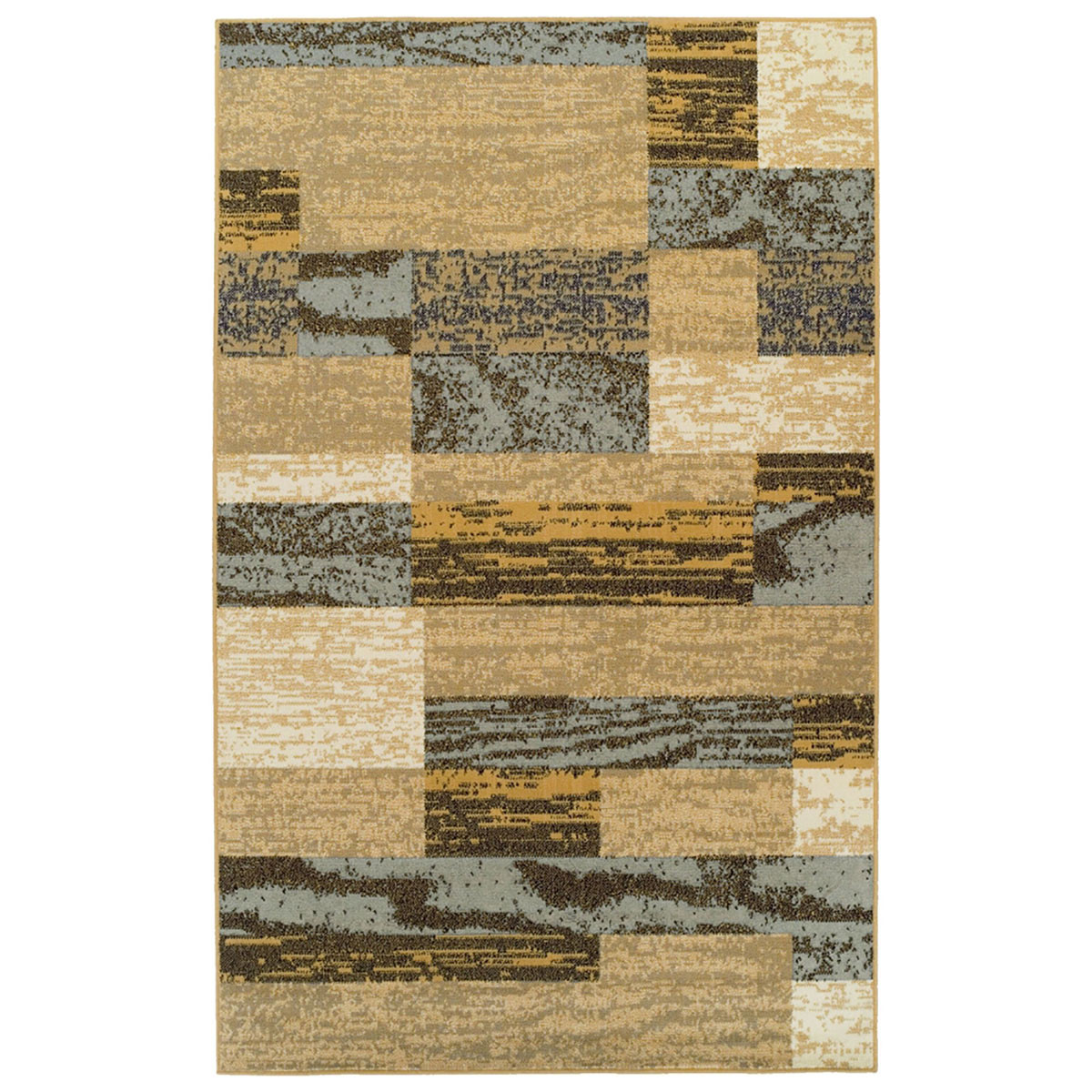 8" X 10" Light Blue And Beige Patchwork Power Loom Stain Resistant Area Rug
