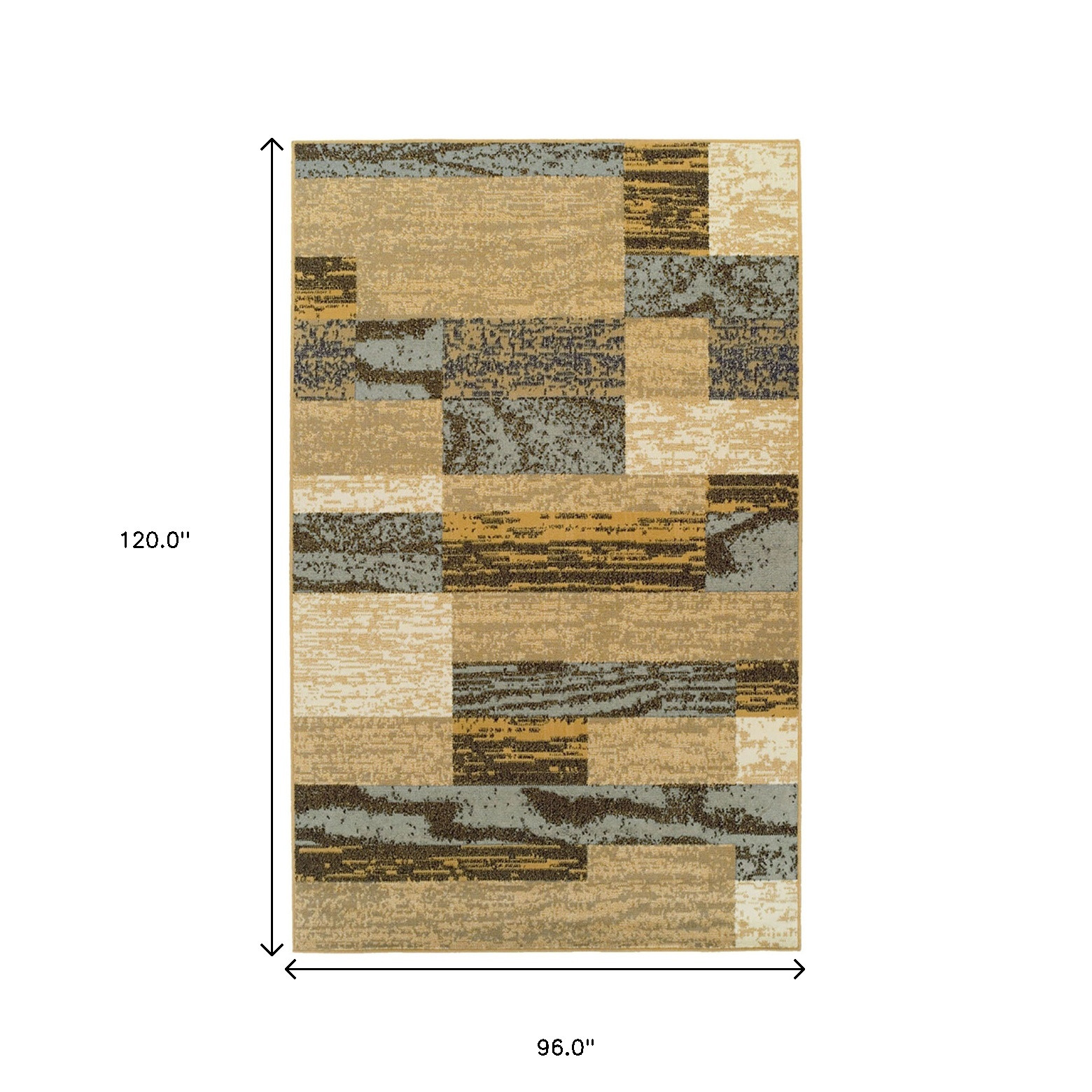 8" X 10" Light Blue And Beige Patchwork Power Loom Stain Resistant Area Rug