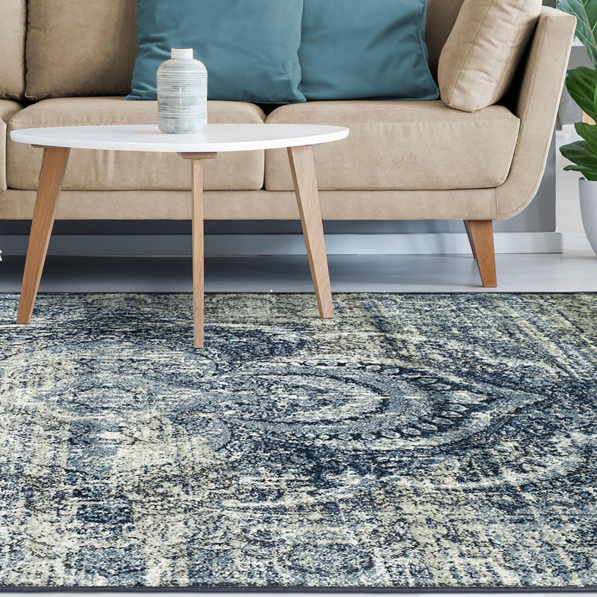4" X 6" Taupe Abstract Power Loom Distressed Stain Resistant Area Rug
