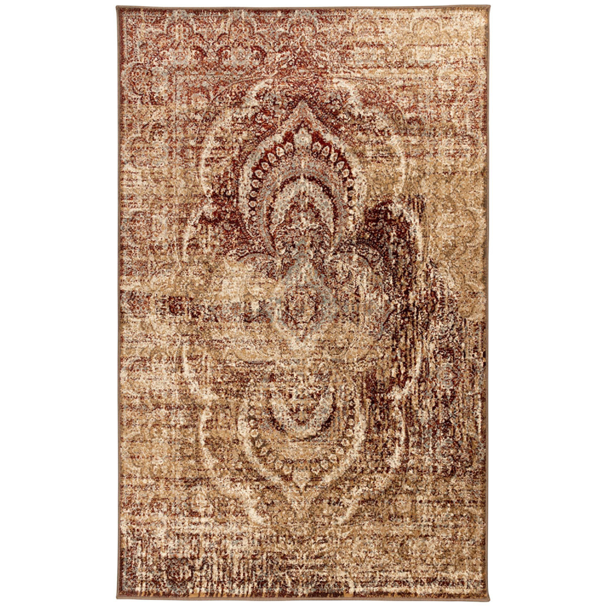 6" X 9" Maroon And Gold Abstract Power Loom Distressed Stain Resistant Area Rug