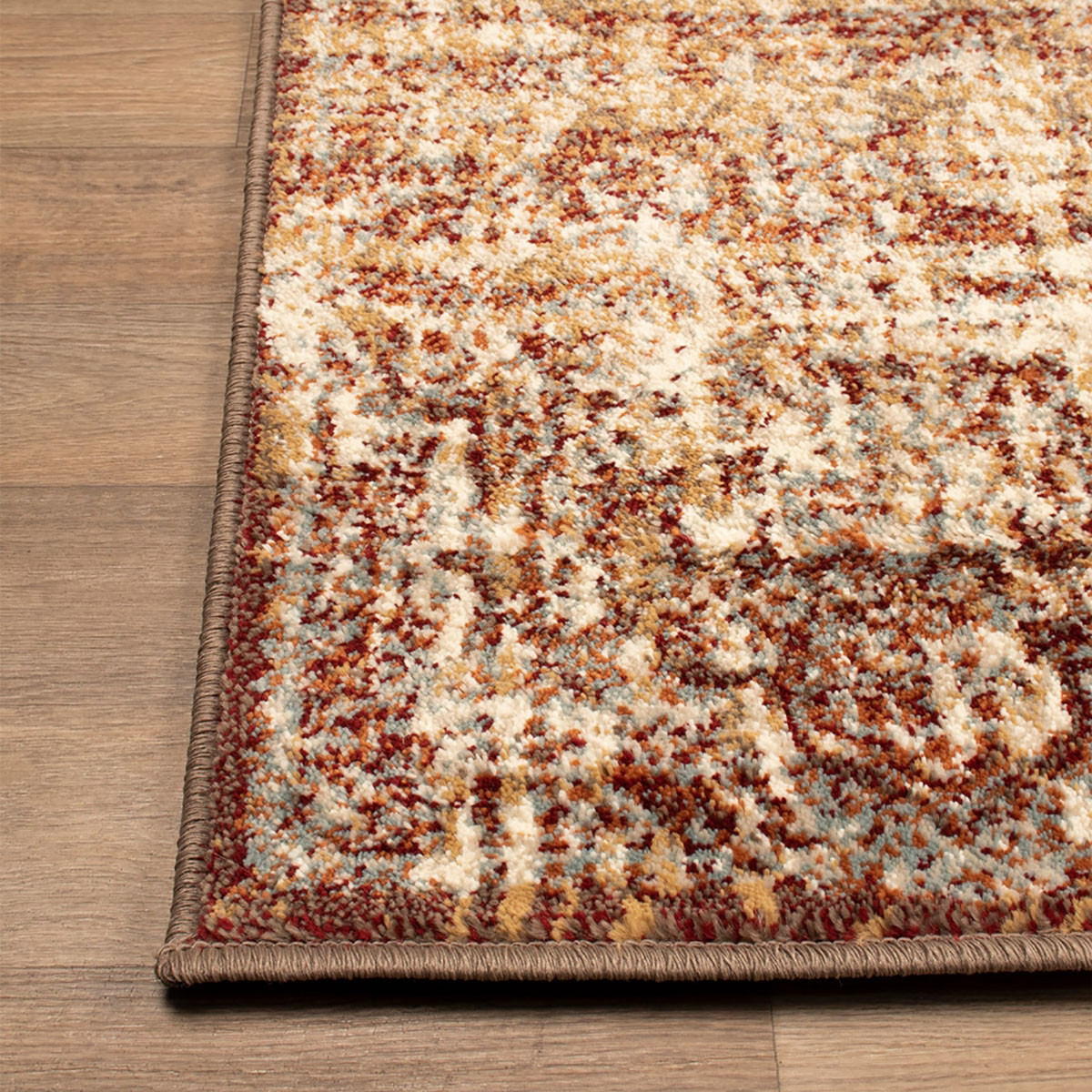 6" X 9" Maroon And Gold Abstract Power Loom Distressed Stain Resistant Area Rug