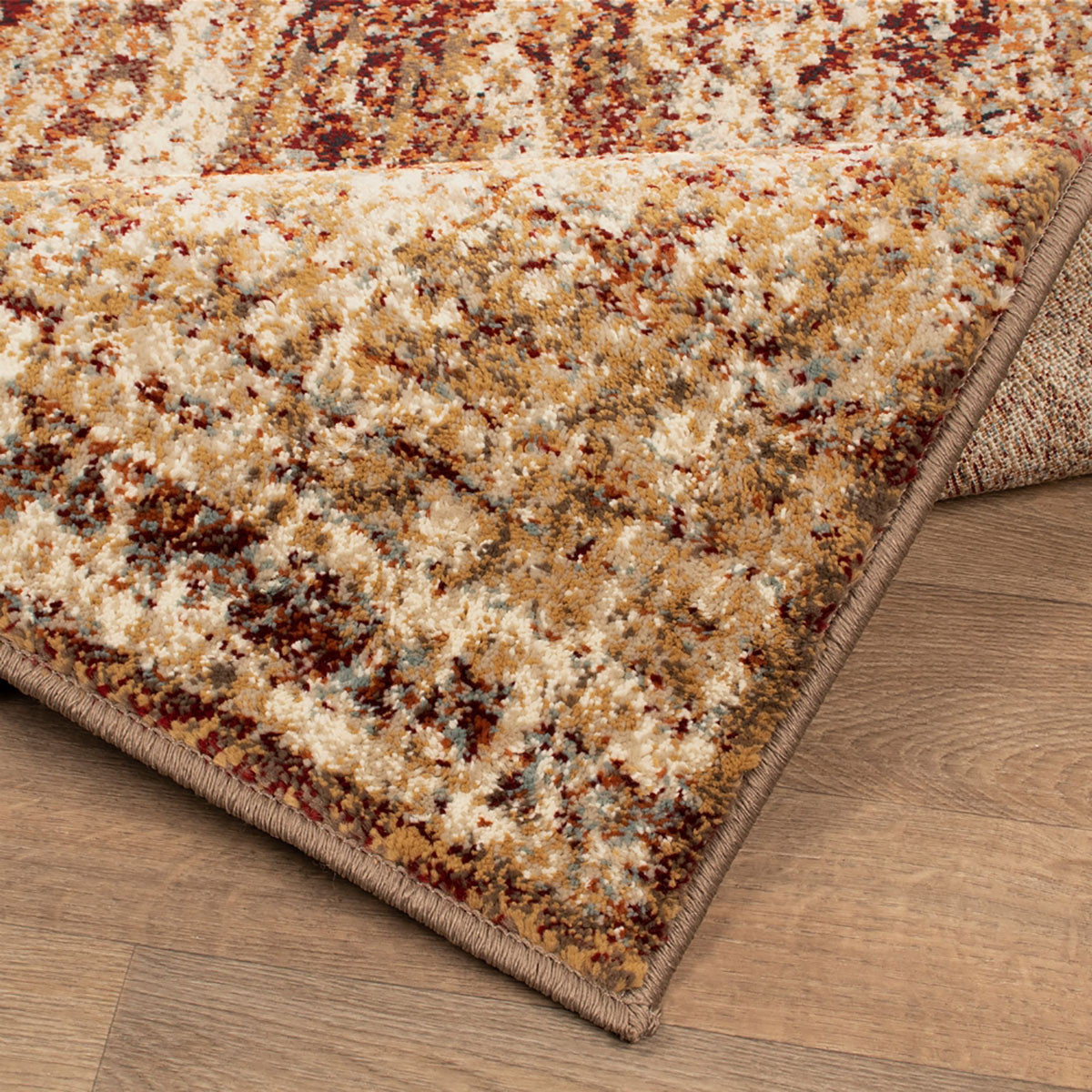 6" X 9" Maroon And Gold Abstract Power Loom Distressed Stain Resistant Area Rug