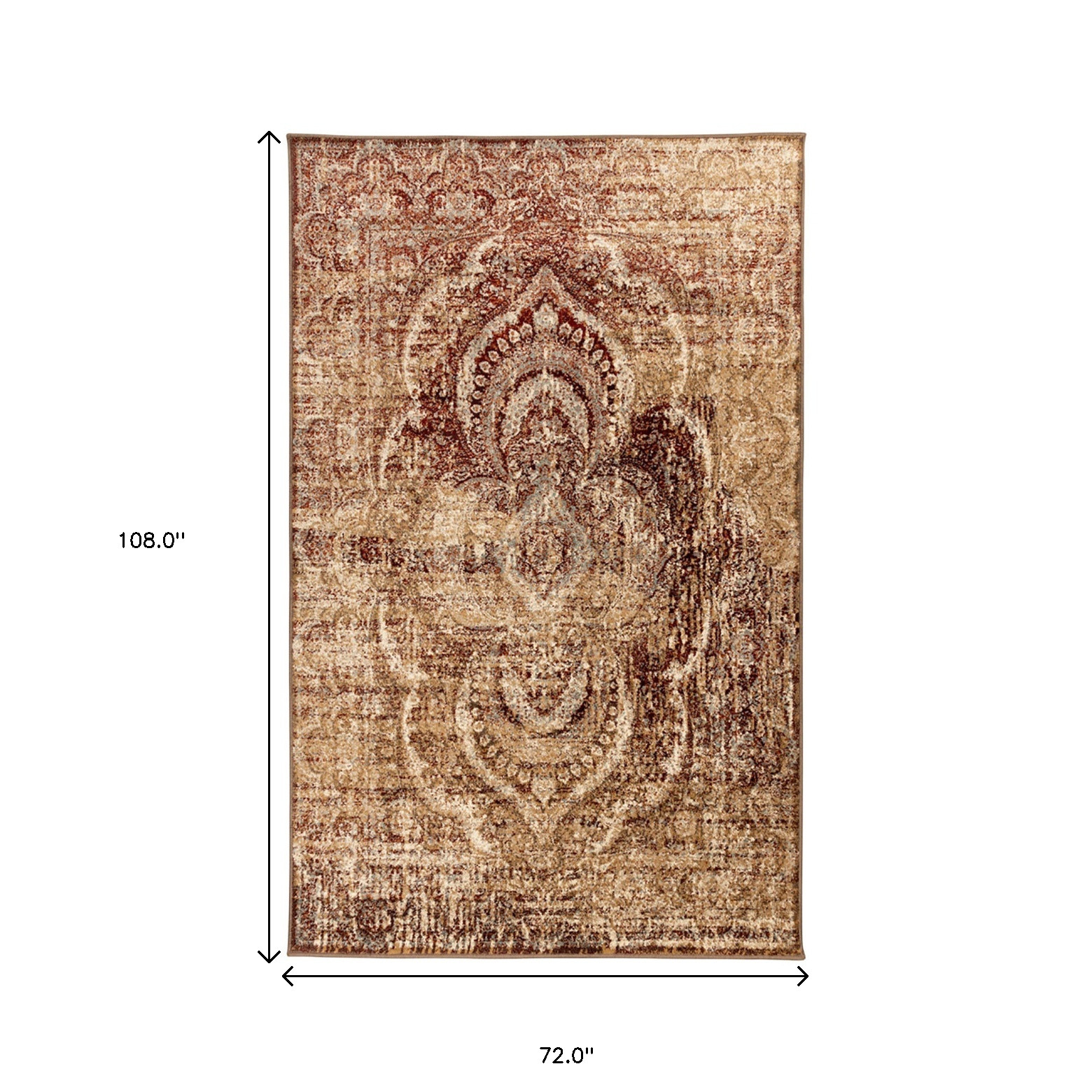 6" X 9" Maroon And Gold Abstract Power Loom Distressed Stain Resistant Area Rug