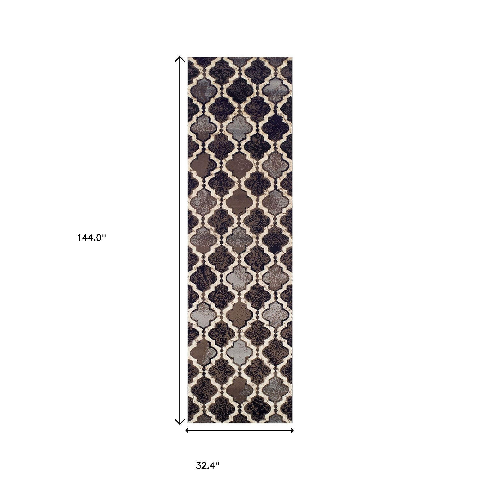 12" Chocolate Quatrefoil Power Loom Distressed Stain Resistant Runner Rug
