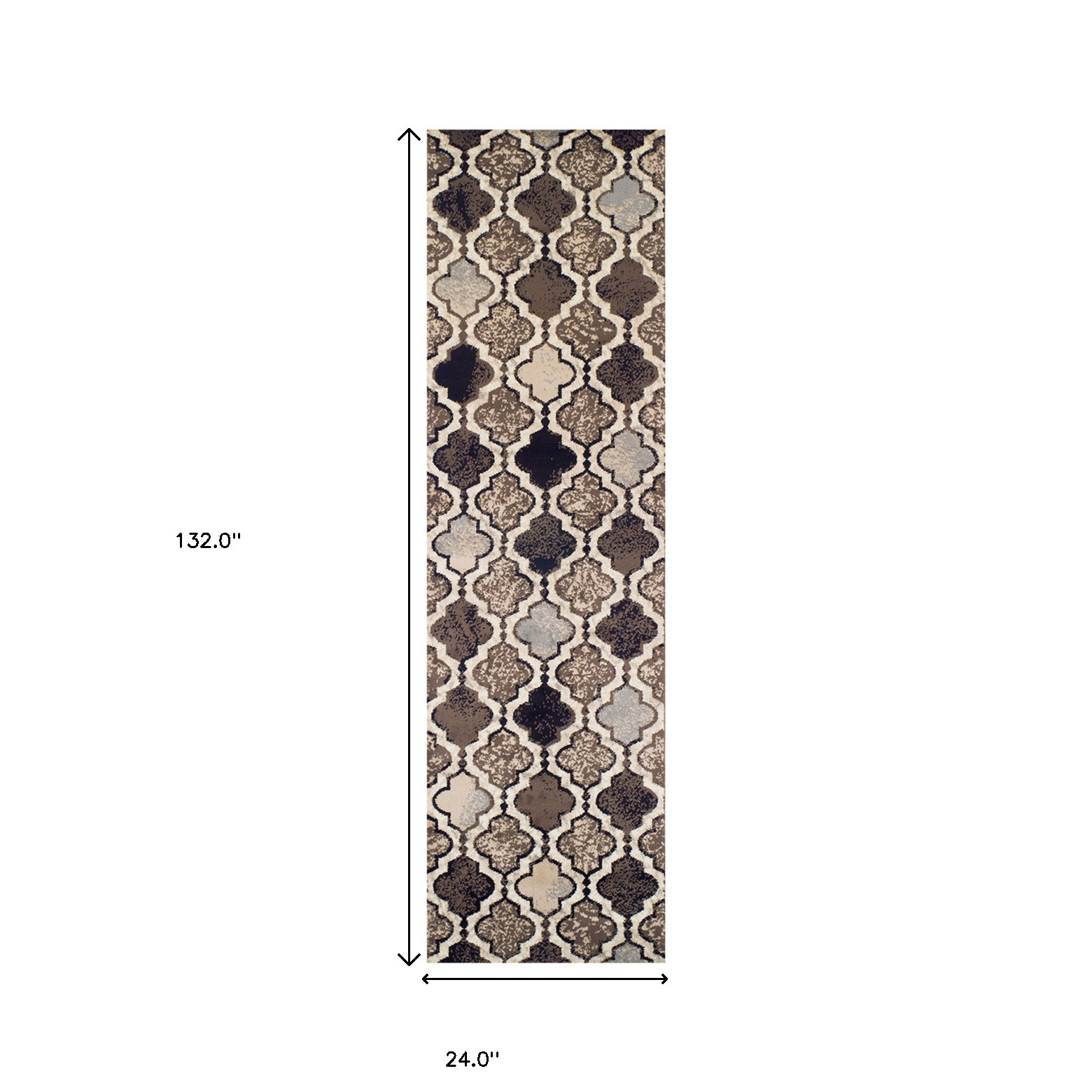 11" Ivory Quatrefoil Power Loom Distressed Runner Rug
