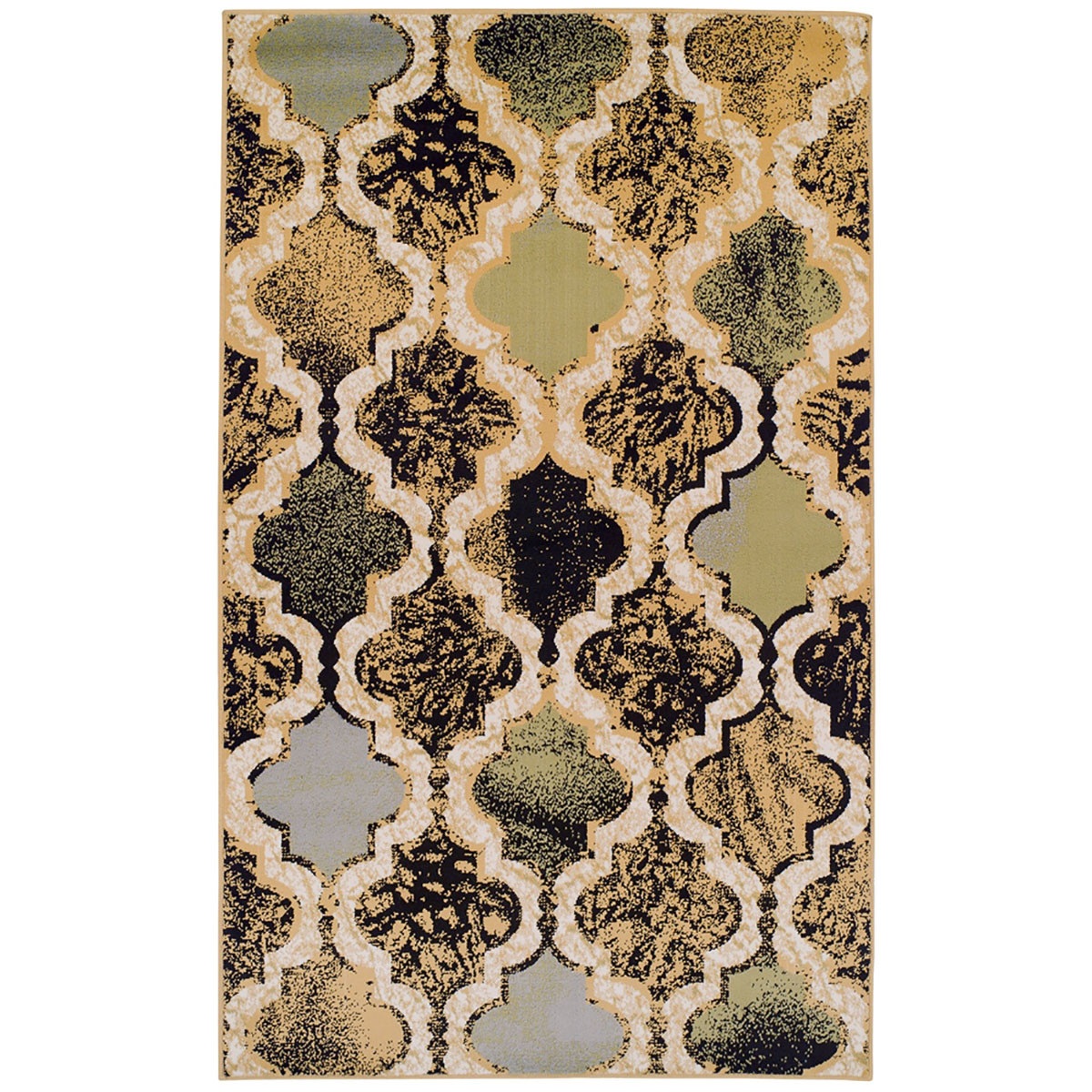 4" X 6" Multi Color Quatrefoil Power Loom Distressed Stain Resistant Area Rug