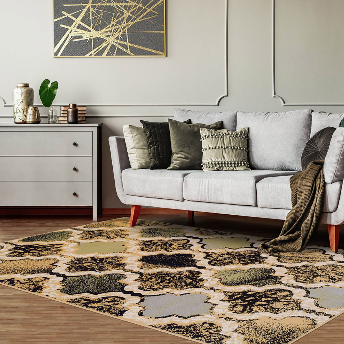 4" X 6" Multi Color Quatrefoil Power Loom Distressed Stain Resistant Area Rug