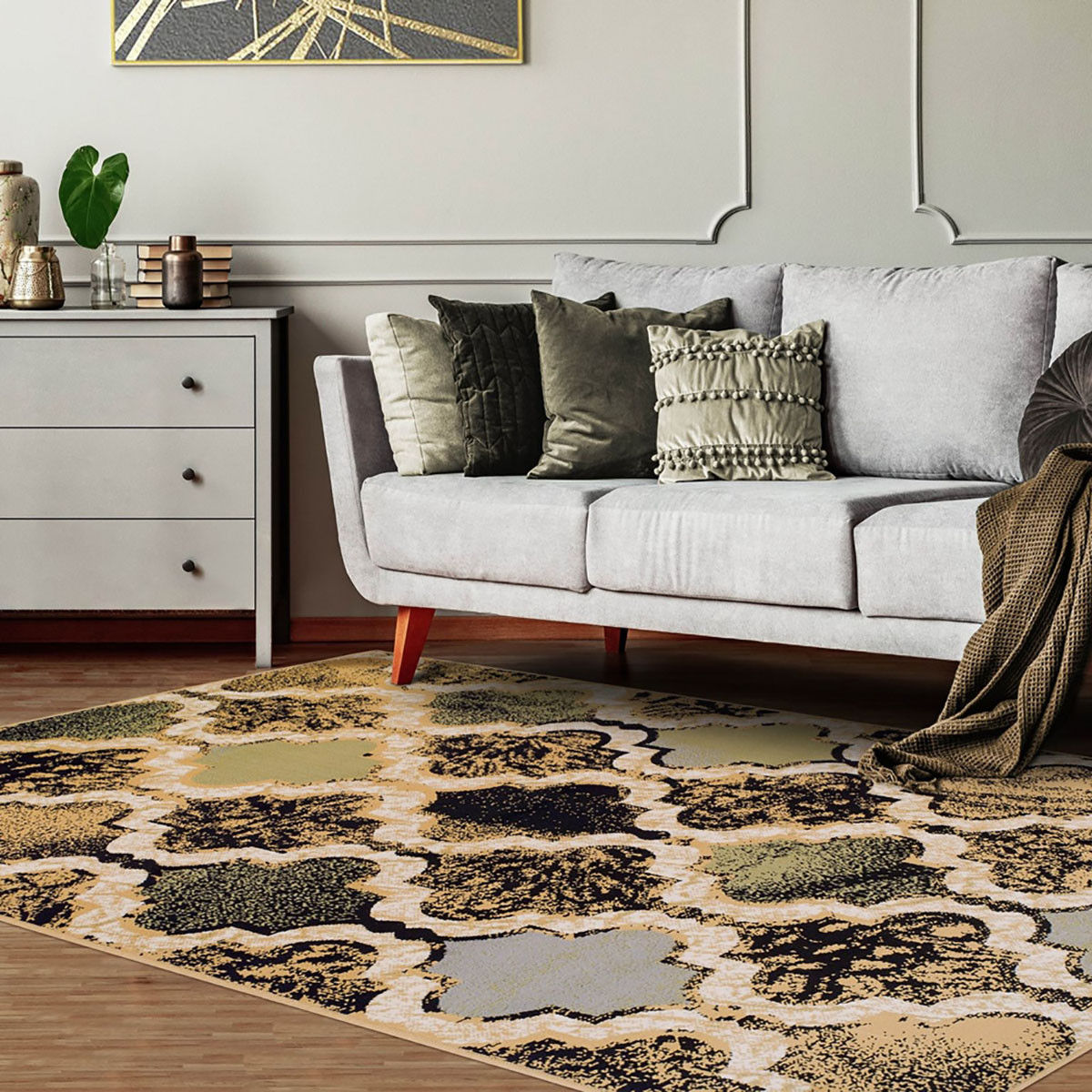 4" X 6" Multi Color Quatrefoil Power Loom Distressed Stain Resistant Area Rug