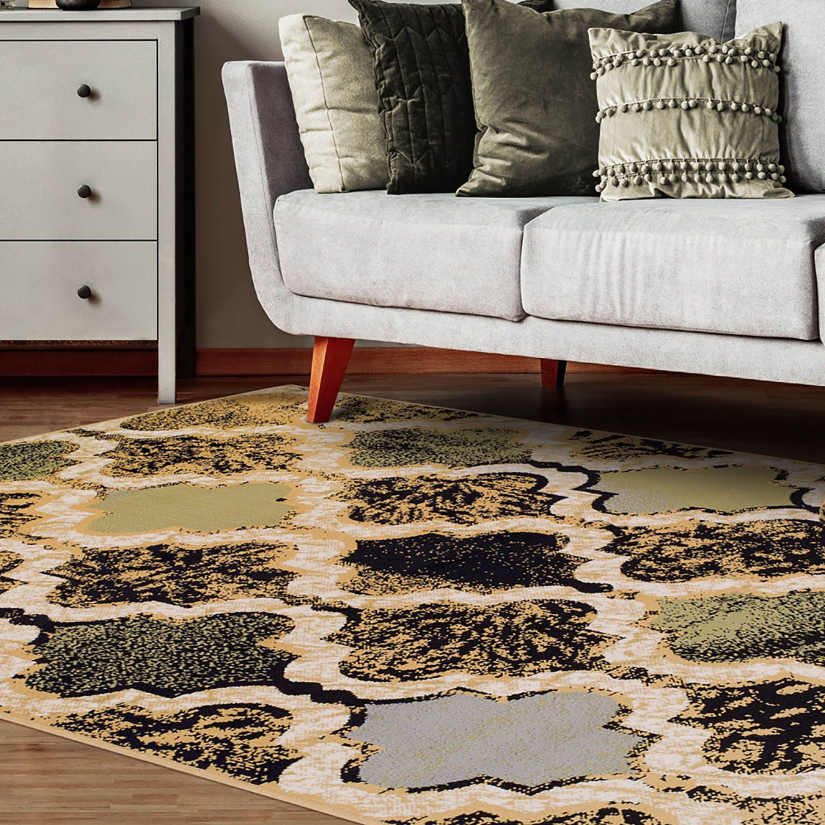 4" X 6" Multi Color Quatrefoil Power Loom Distressed Stain Resistant Area Rug