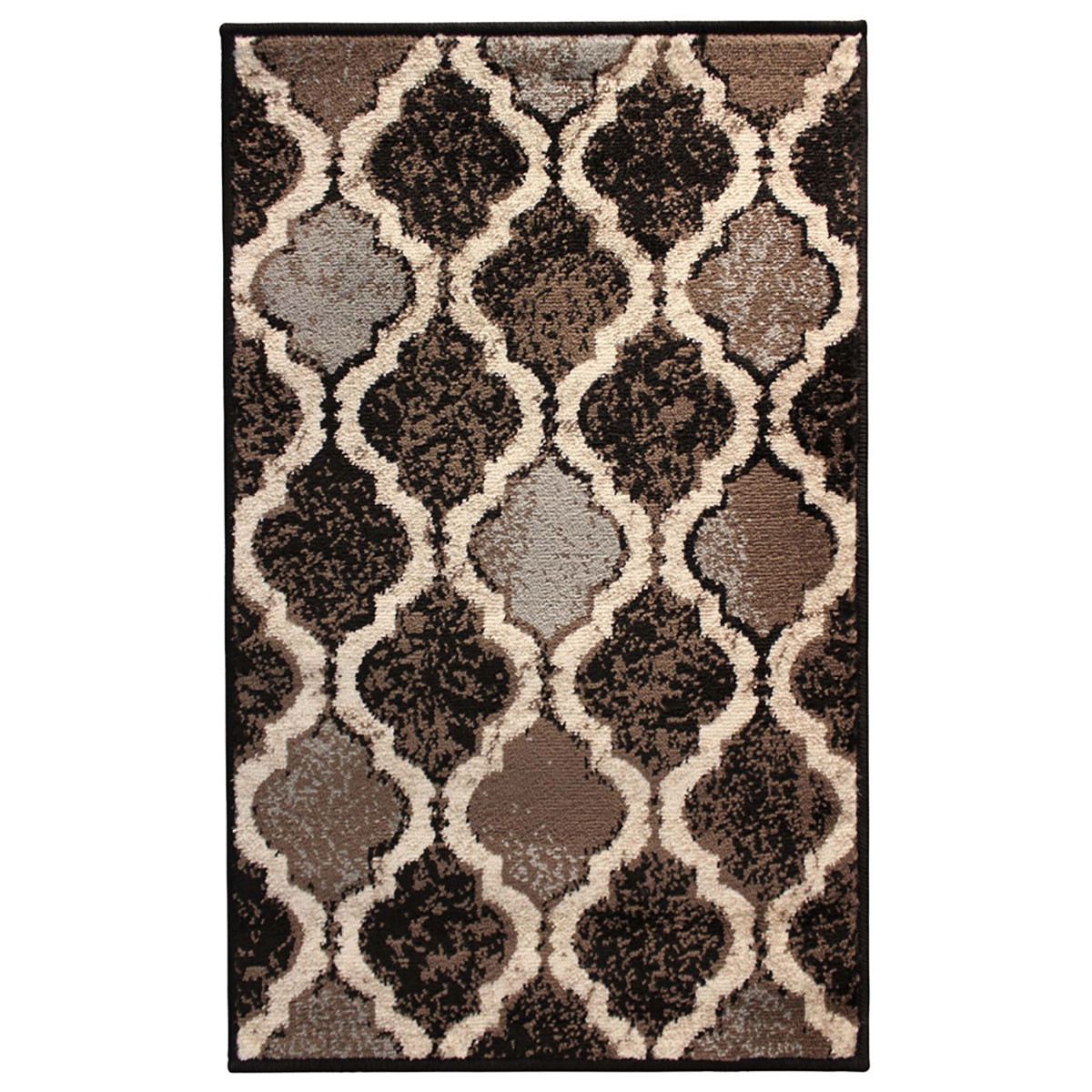 5" X 8" Chocolate Quatrefoil Power Loom Distressed Stain Resistant Area Rug