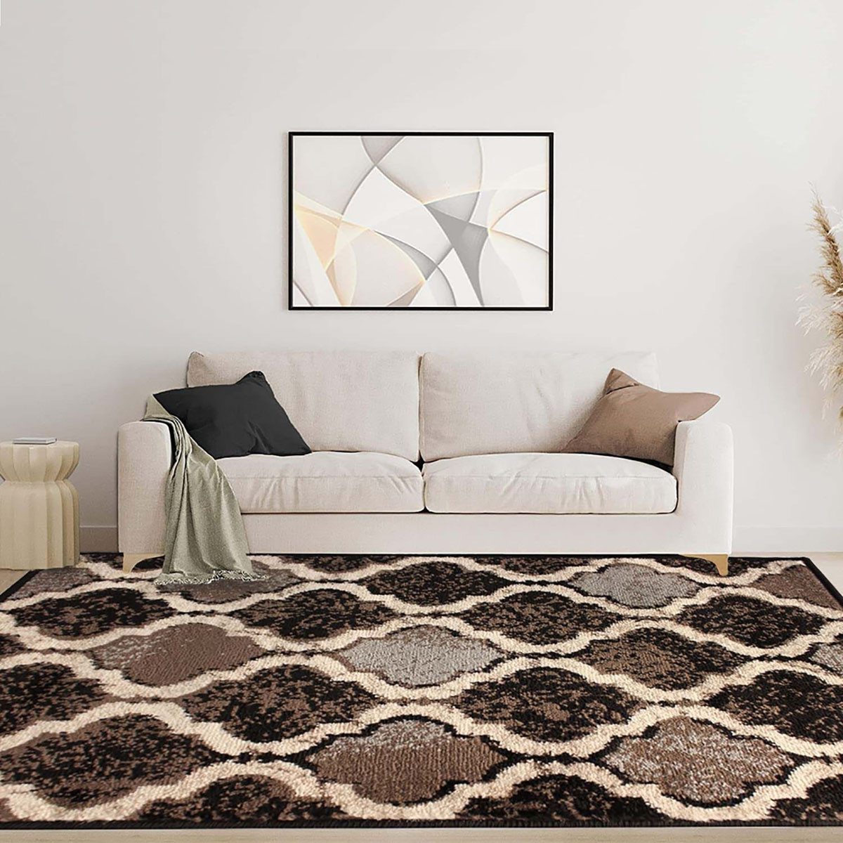 5" X 8" Chocolate Quatrefoil Power Loom Distressed Stain Resistant Area Rug
