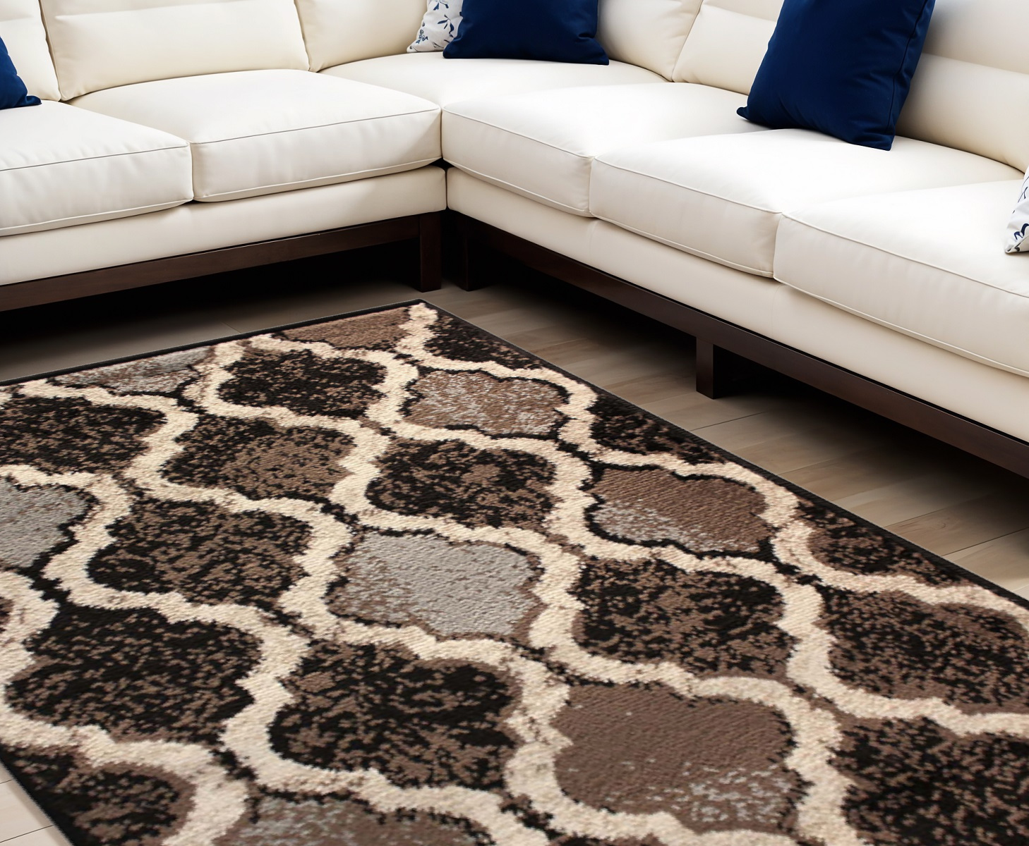 5" X 8" Chocolate Quatrefoil Power Loom Distressed Stain Resistant Area Rug