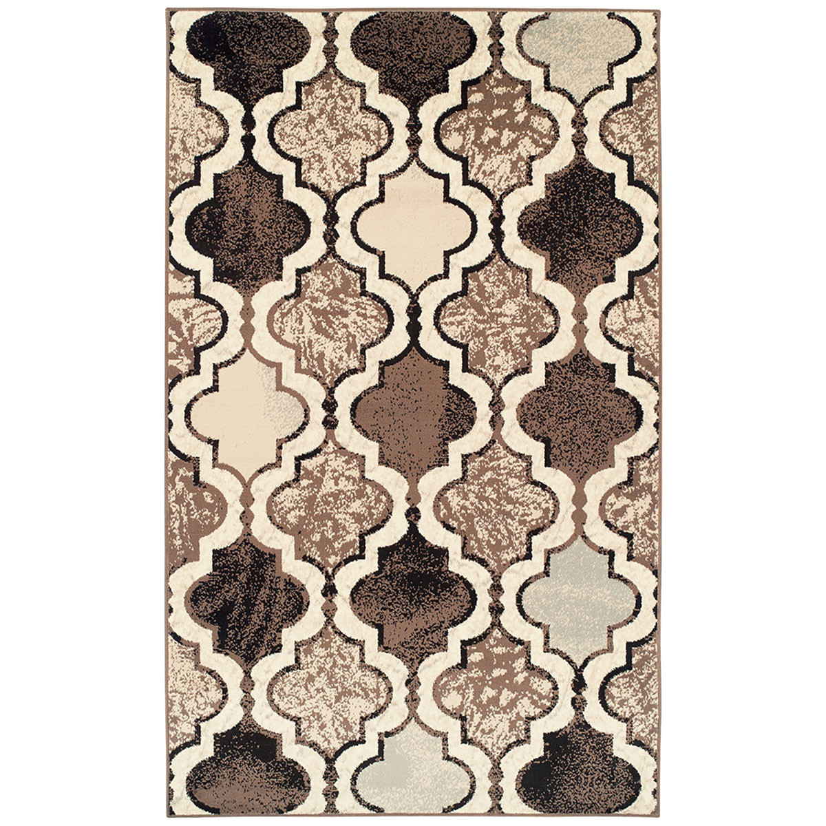 5" X 8" Ivory Quatrefoil Power Loom Distressed Stain Resistant Area Rug