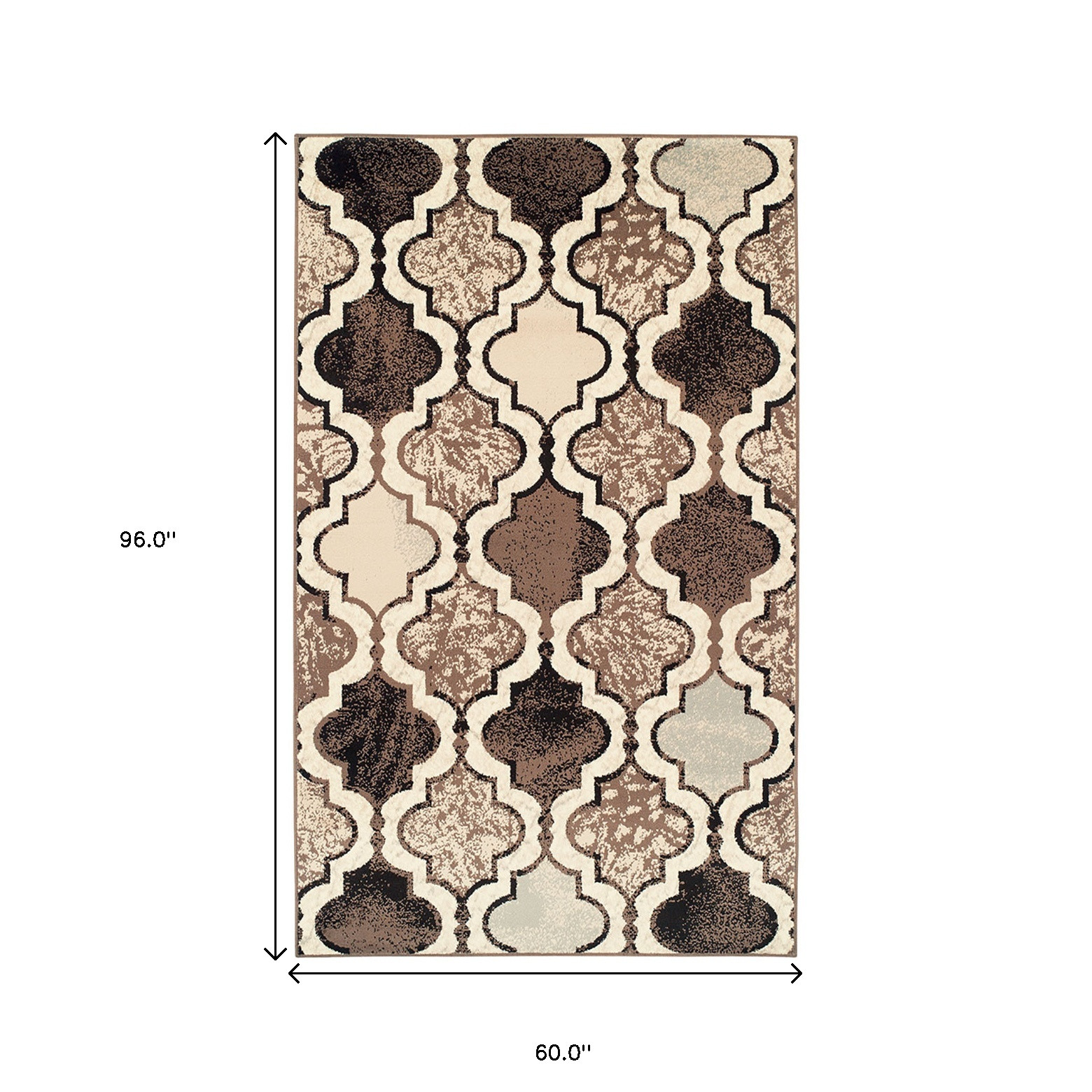 5" X 8" Ivory Quatrefoil Power Loom Distressed Stain Resistant Area Rug
