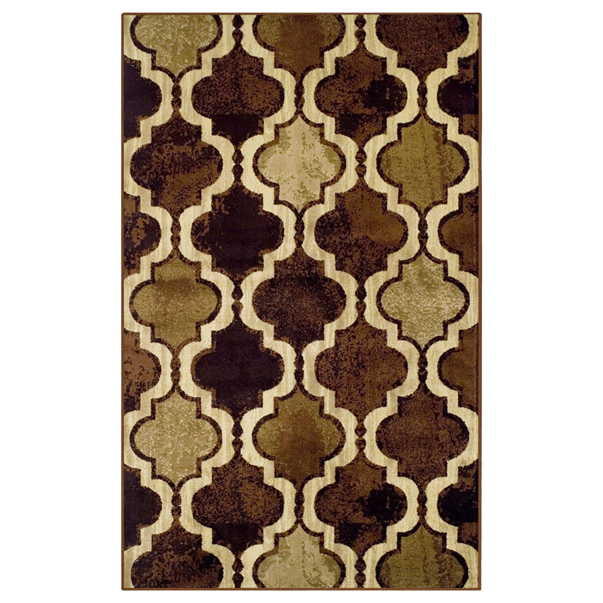 8" X 10" Coffee Quatrefoil Power Loom Distressed Stain Resistant Area Rug