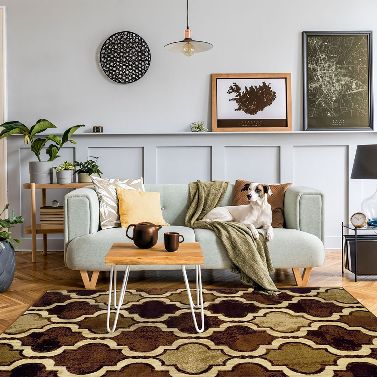 8" X 10" Coffee Quatrefoil Power Loom Distressed Stain Resistant Area Rug