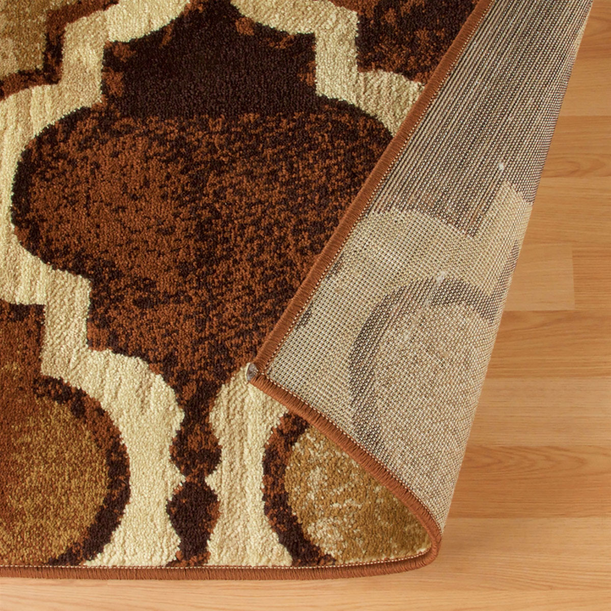 8" X 10" Coffee Quatrefoil Power Loom Distressed Stain Resistant Area Rug