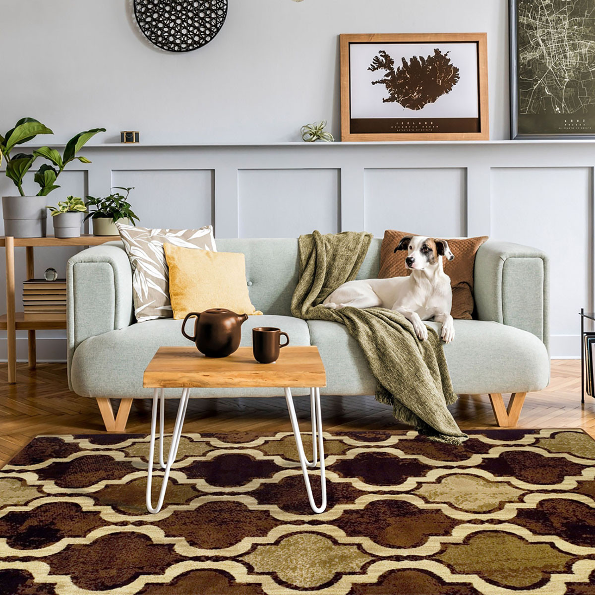8" X 10" Coffee Quatrefoil Power Loom Distressed Stain Resistant Area Rug