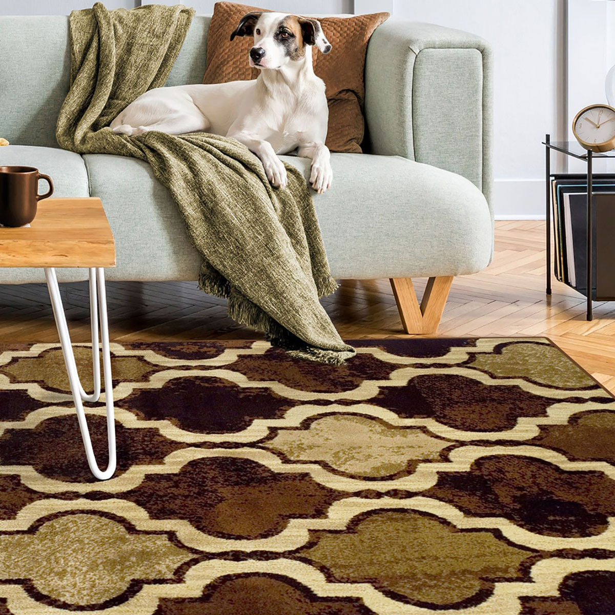 8" X 10" Coffee Quatrefoil Power Loom Distressed Stain Resistant Area Rug