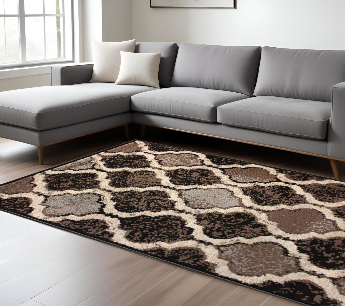 8" X 10" Chocolate Quatrefoil Power Loom Distressed Stain Resistant Area Rug