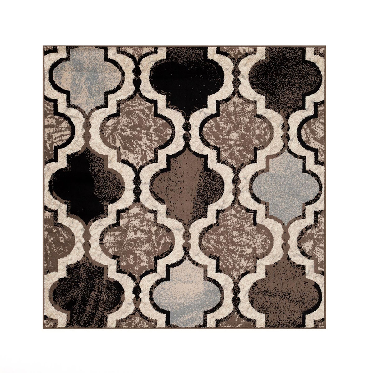 8" Square Ivory Square Quatrefoil Power Loom Distressed Stain Resistant Area Rug