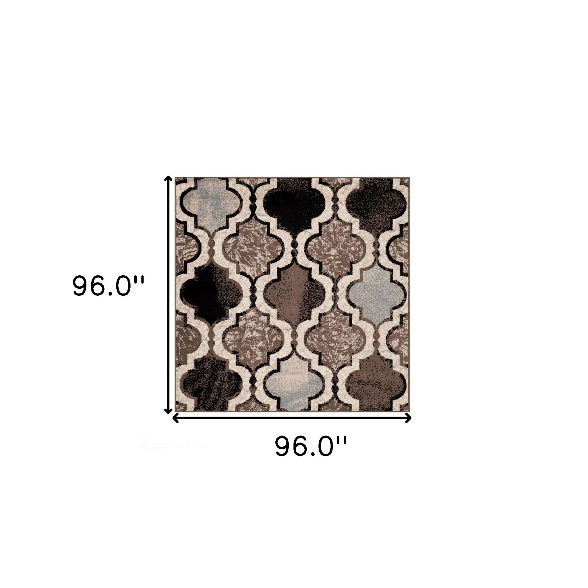 8" Square Ivory Square Quatrefoil Power Loom Distressed Stain Resistant Area Rug