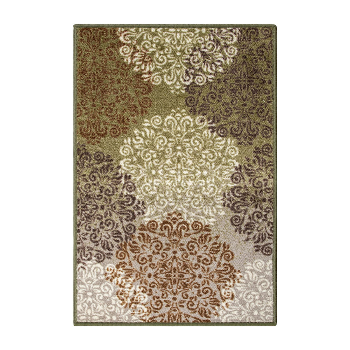 2" X 3" Greens And Browns Floral Power Loom Non Skid Area Rug