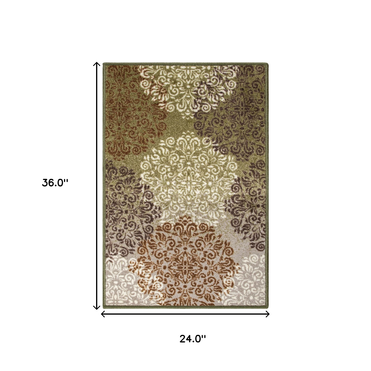 2" X 3" Greens And Browns Floral Power Loom Non Skid Area Rug