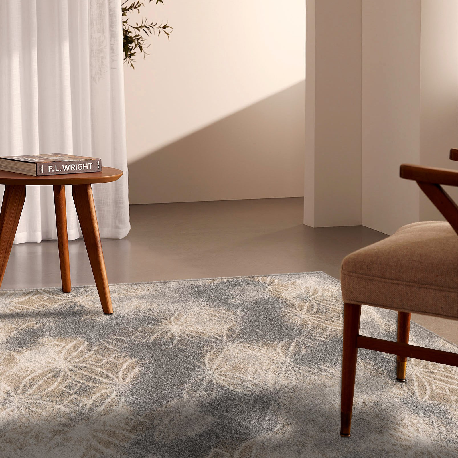 4" X 6" Light Grey Abstract Power Loom Stain Resistant Area Rug