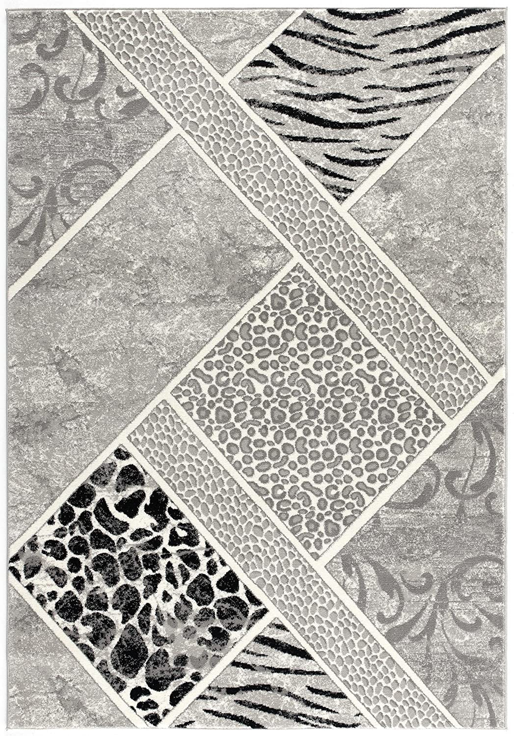 8" X 11" Grey Geometric Power Loom Stain Resistant Area Rug
