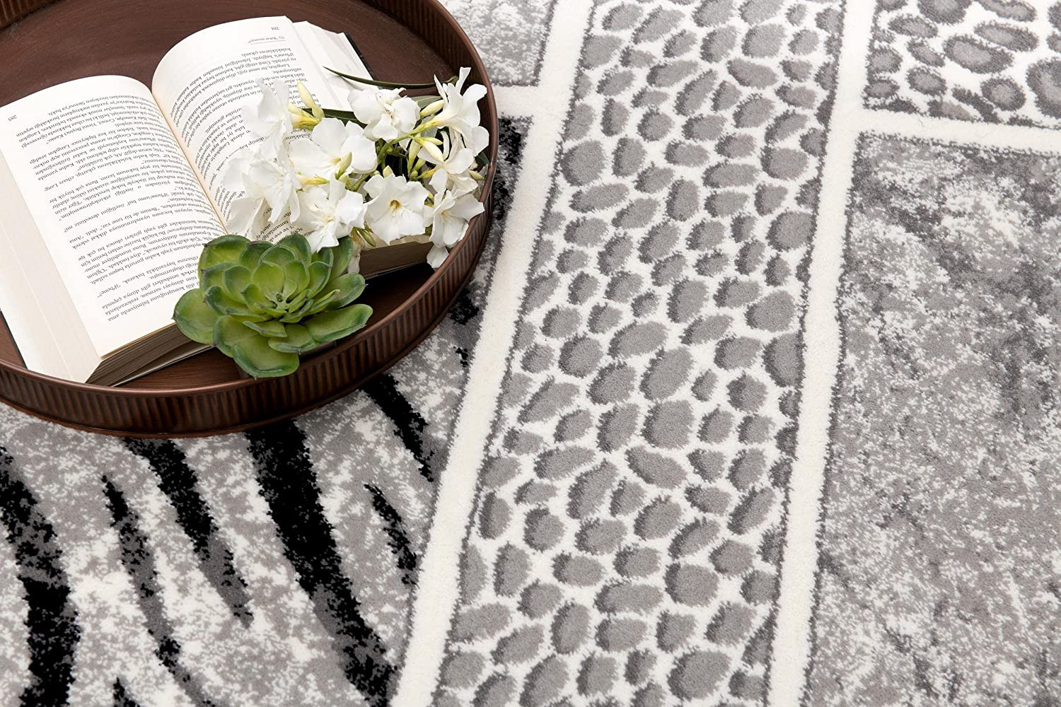 8" X 11" Grey Geometric Power Loom Stain Resistant Area Rug