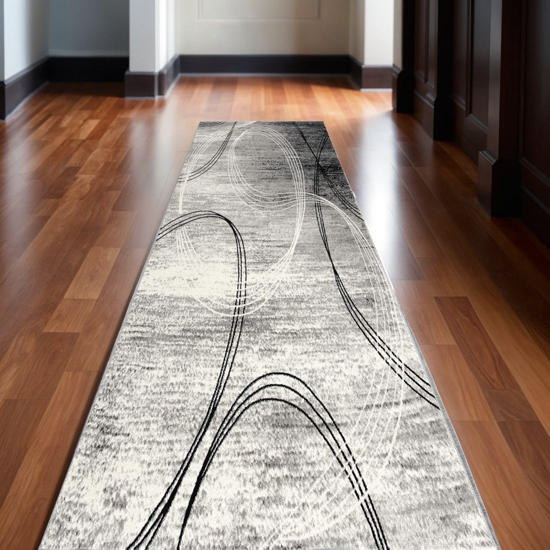 15' Gray And Ivory Abstract Shag Runner Rug-487644-1
