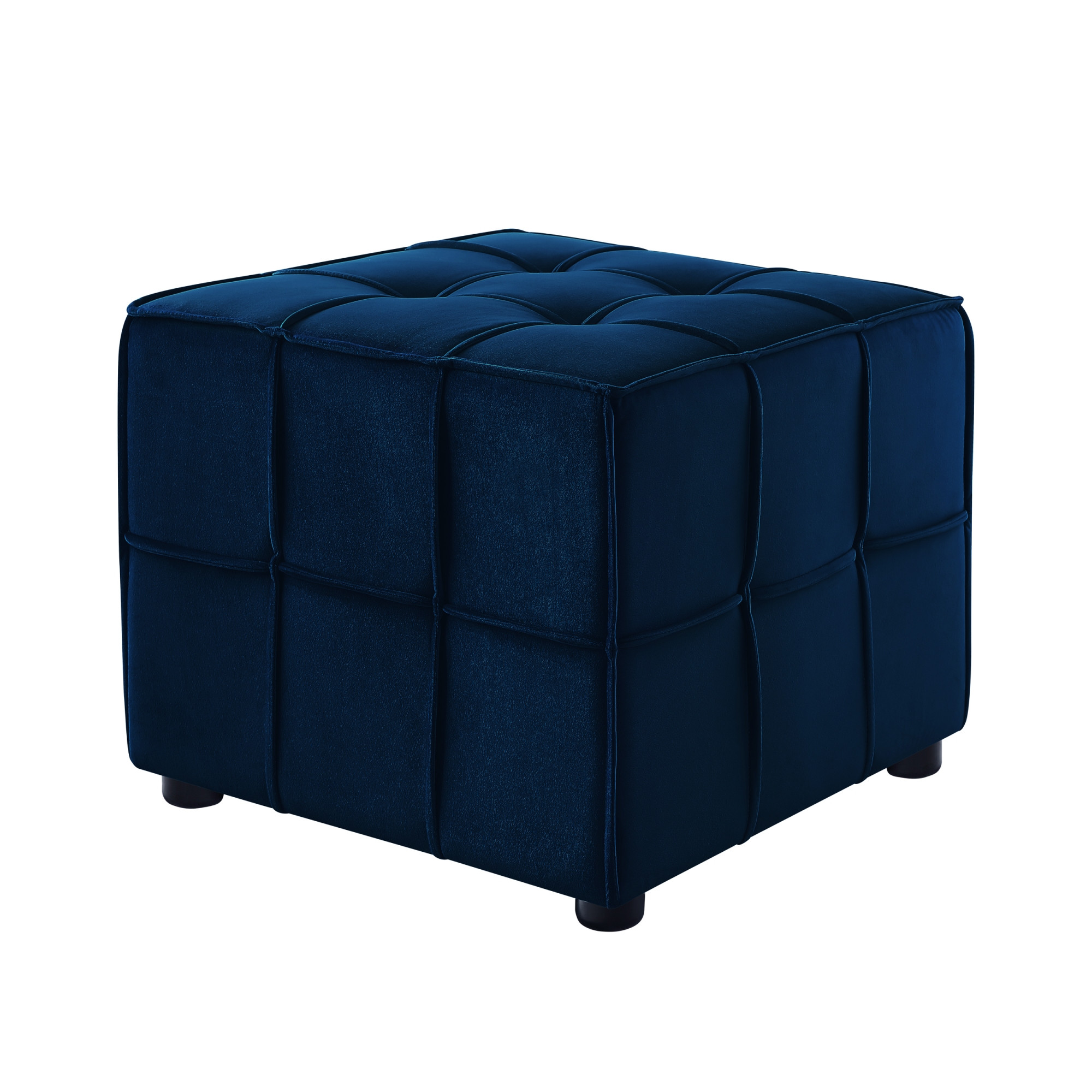 22" Navy Blue Velvet And Black Cube Ottoman-487723-1