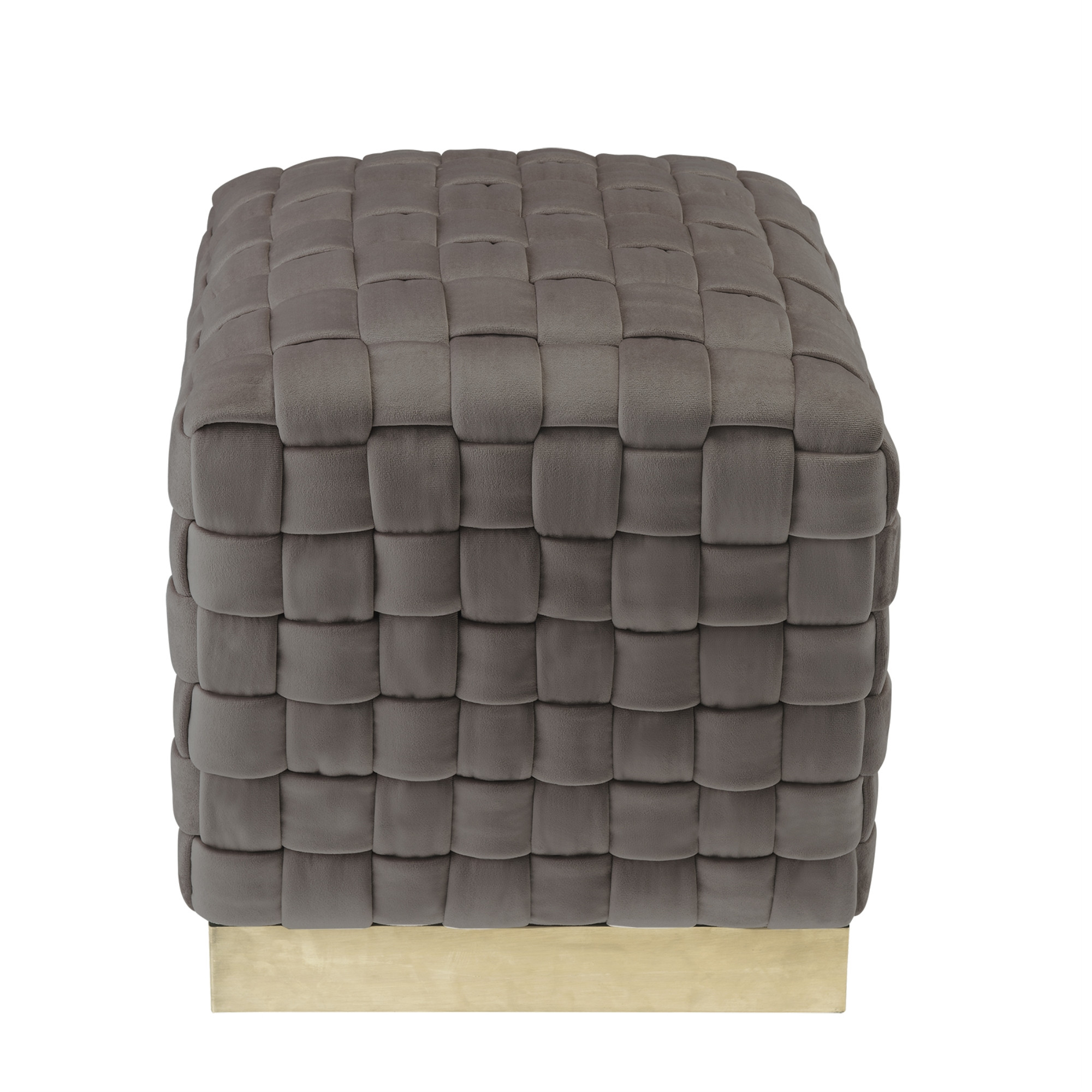 17" Taupe Velvet And Gold Ottoman-487740-1