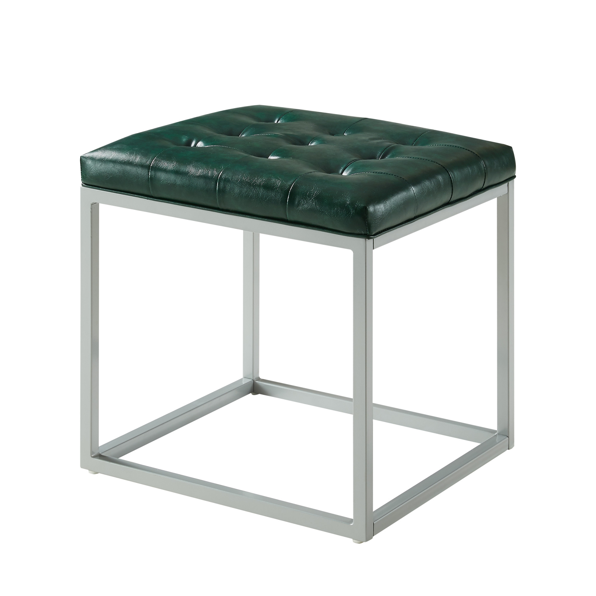 18" Green Faux Leather And Gray Cube Ottoman-487772-1
