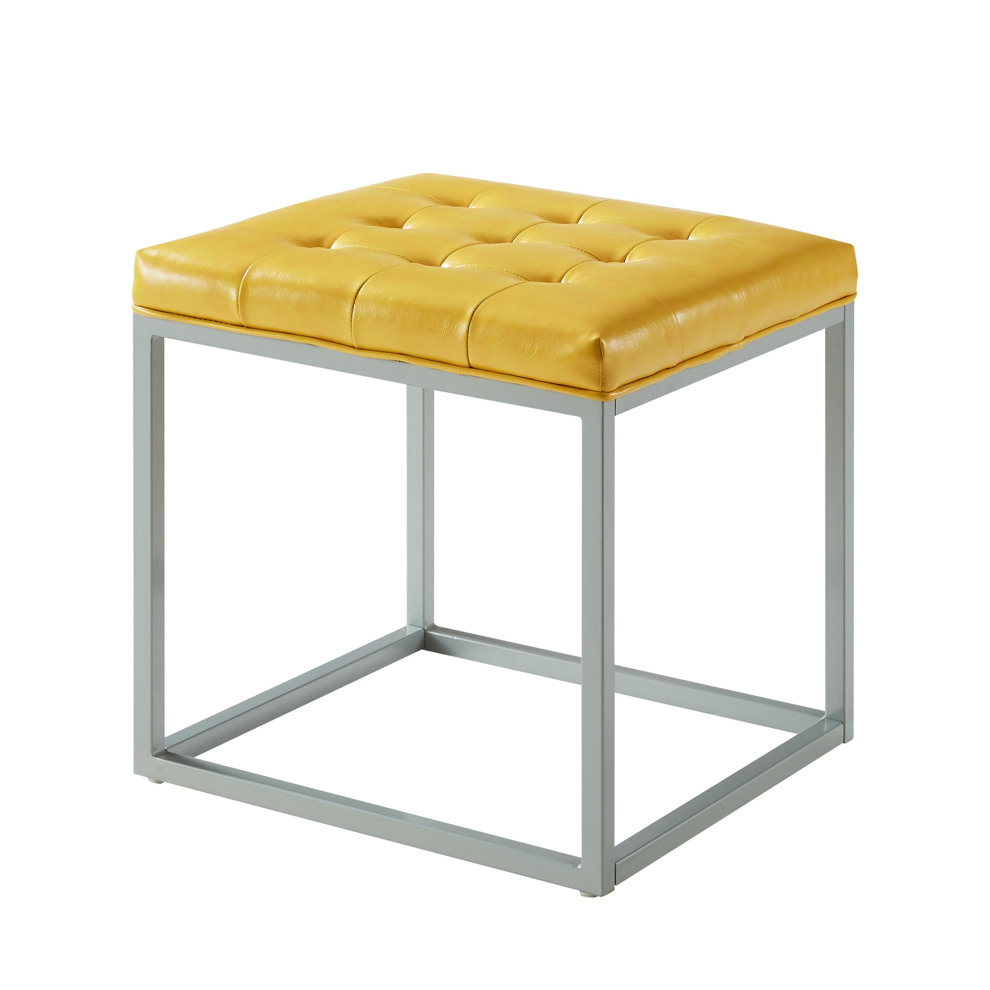 18" Yellow Faux Leather And Gray Cube Ottoman-487775-1