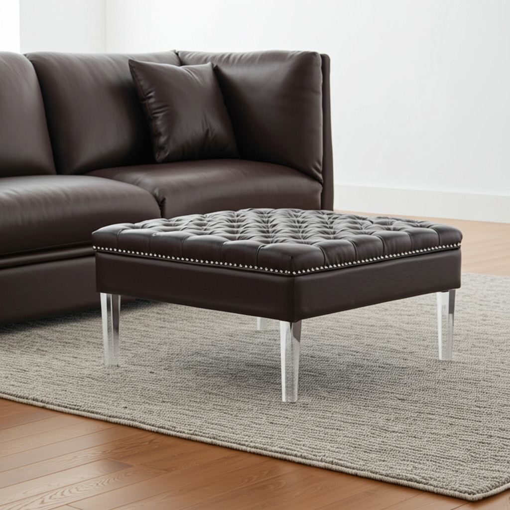 35" Espresso Faux Leather And Clear Cocktail Ottoman-487783-1