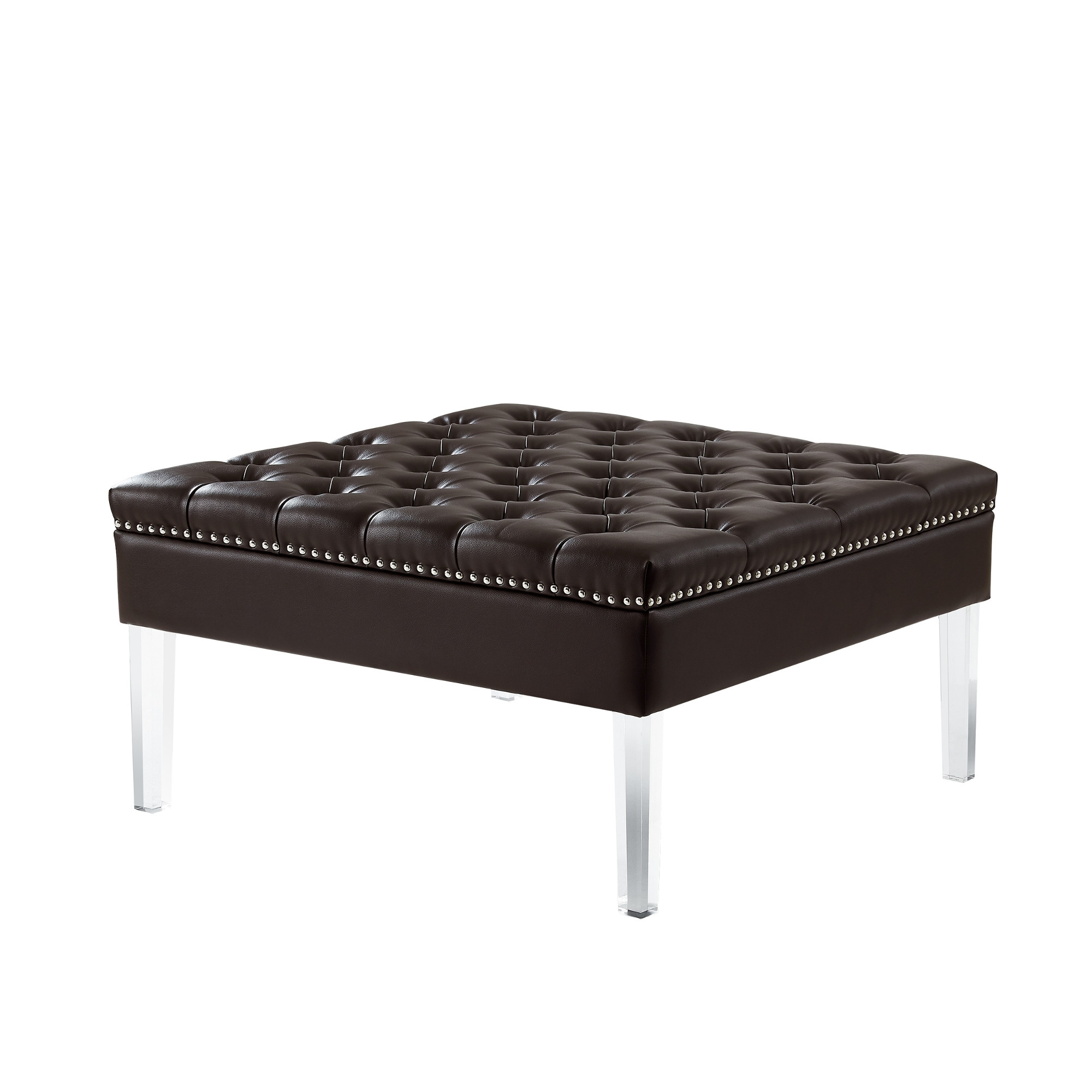 35" Espresso Faux Leather And Clear Cocktail Ottoman-487783-1