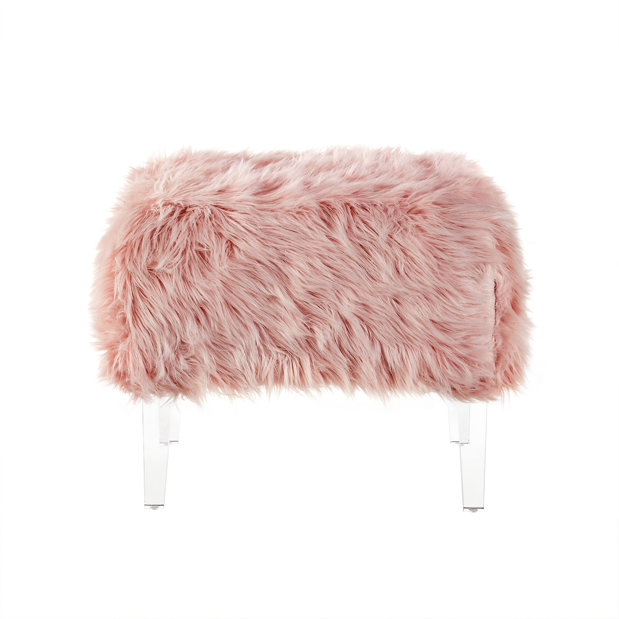 19" Rose Faux Fur And Clear Ottoman-487796-1
